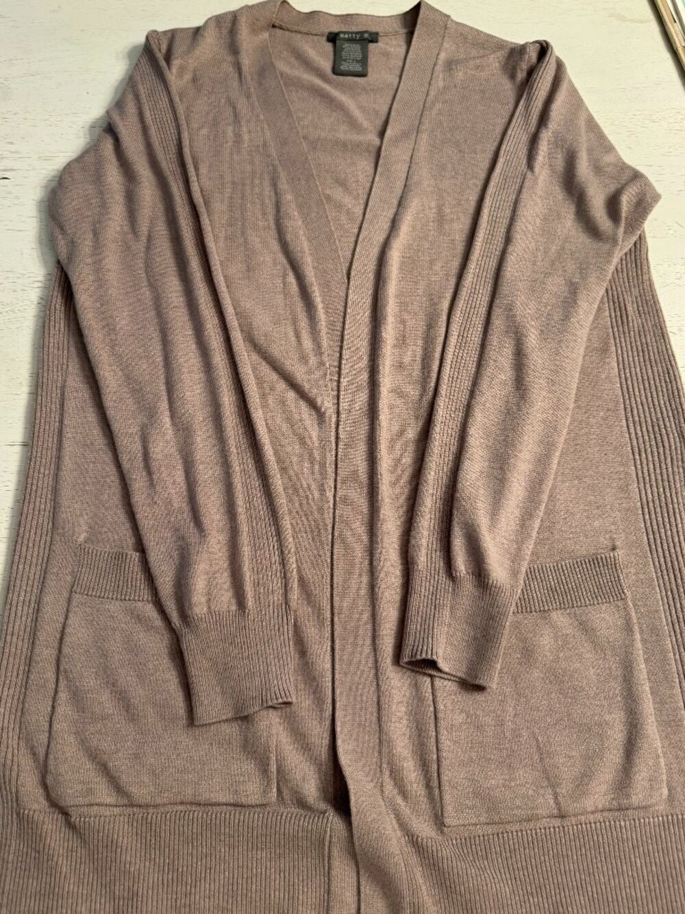 matty m taupe cardigan, front pockets, size Large